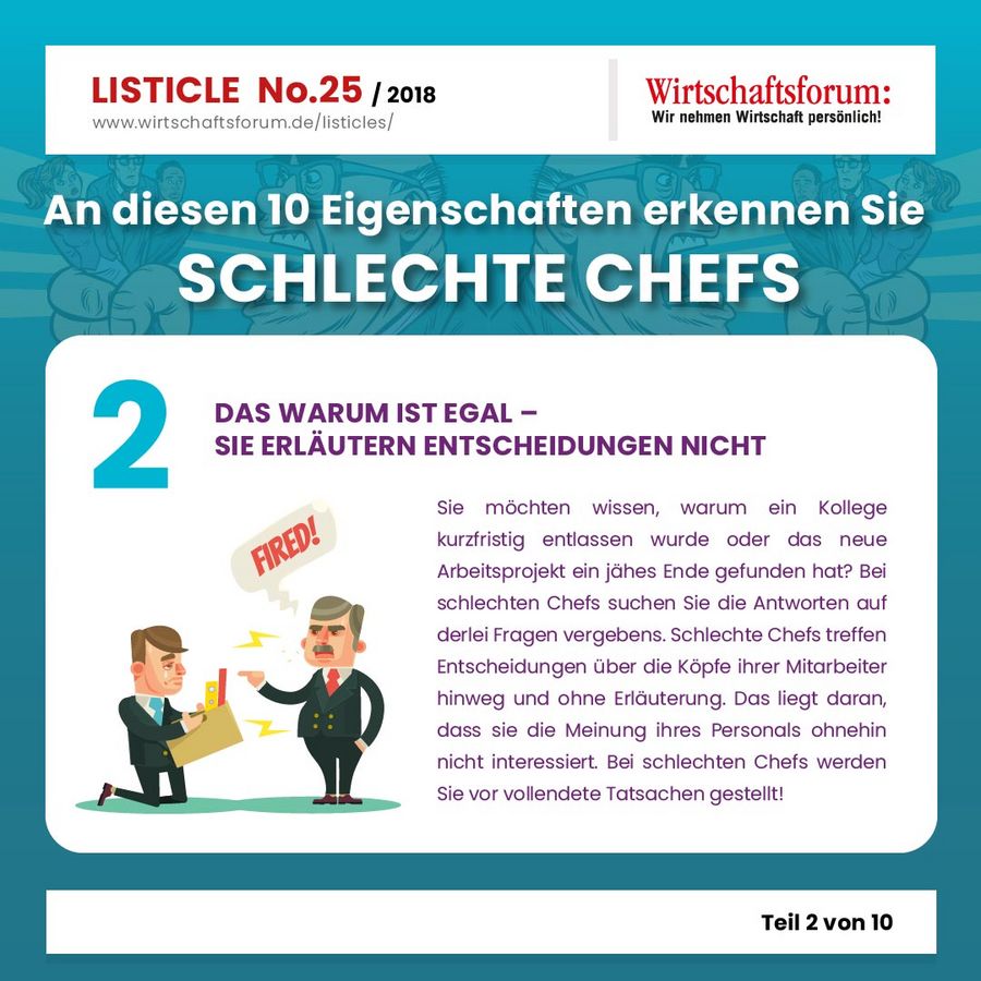 An diesen 10 Eigenschaften erkennen Sie schlechte Chefs - Wirtschaftsforum Listicle An diesen 10 Eigenschaften erkennen Sie schlechte Chefs - Wirtschaftsforum Listicle