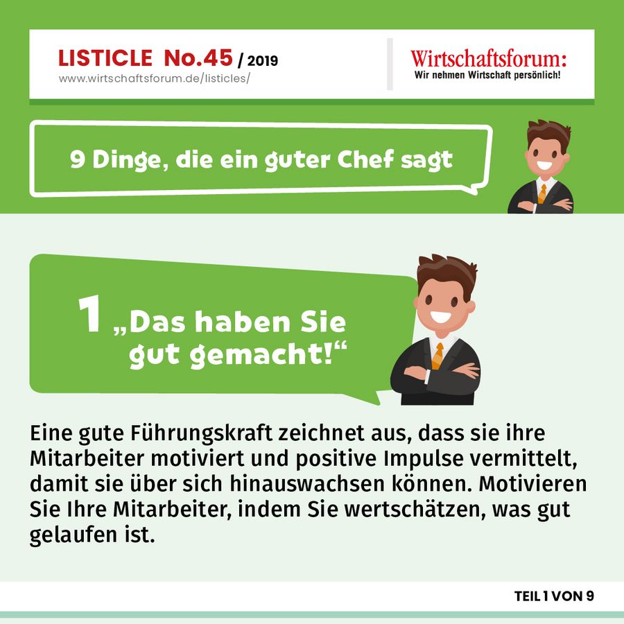 9 Dinge, die ein guter Chef sagt - “Das haben Sie gut gemacht” 9 Dinge, die ein guter Chef sagt - “Das haben Sie gut gemacht”