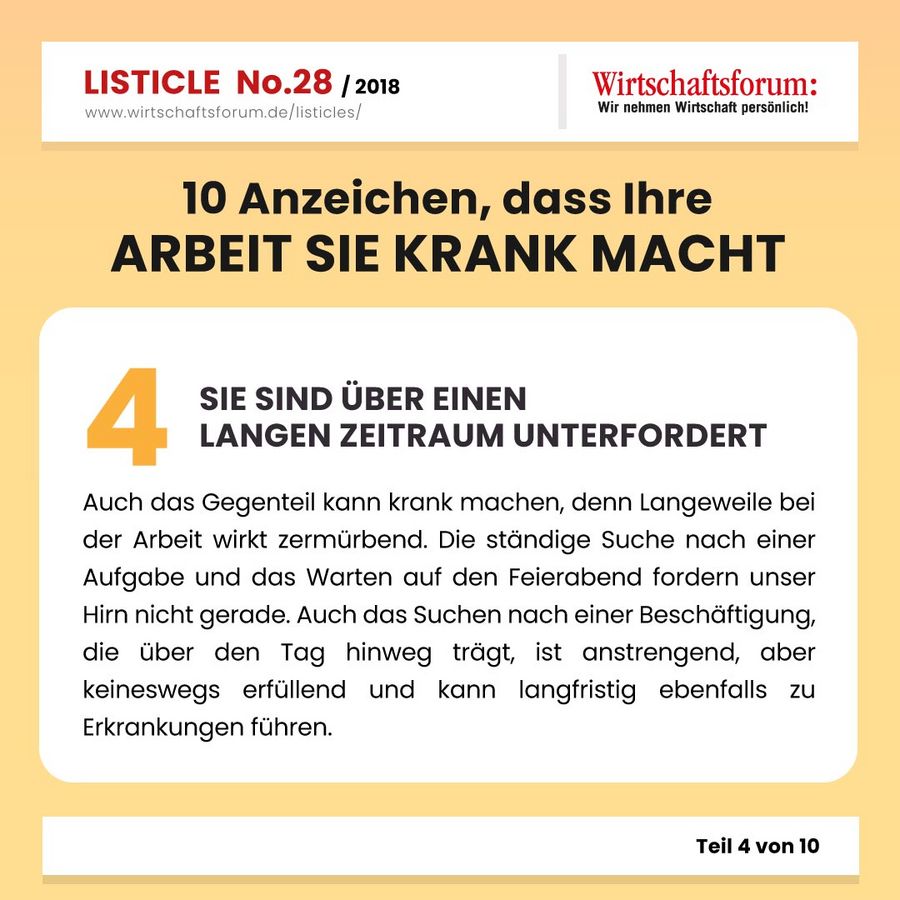 10 Anzeichen, dass Ihre Arbeit Sie krank macht - Wirtschaftsforum Listicle 10 Anzeichen, dass Ihre Arbeit Sie krank macht - Wirtschaftsforum Listicle