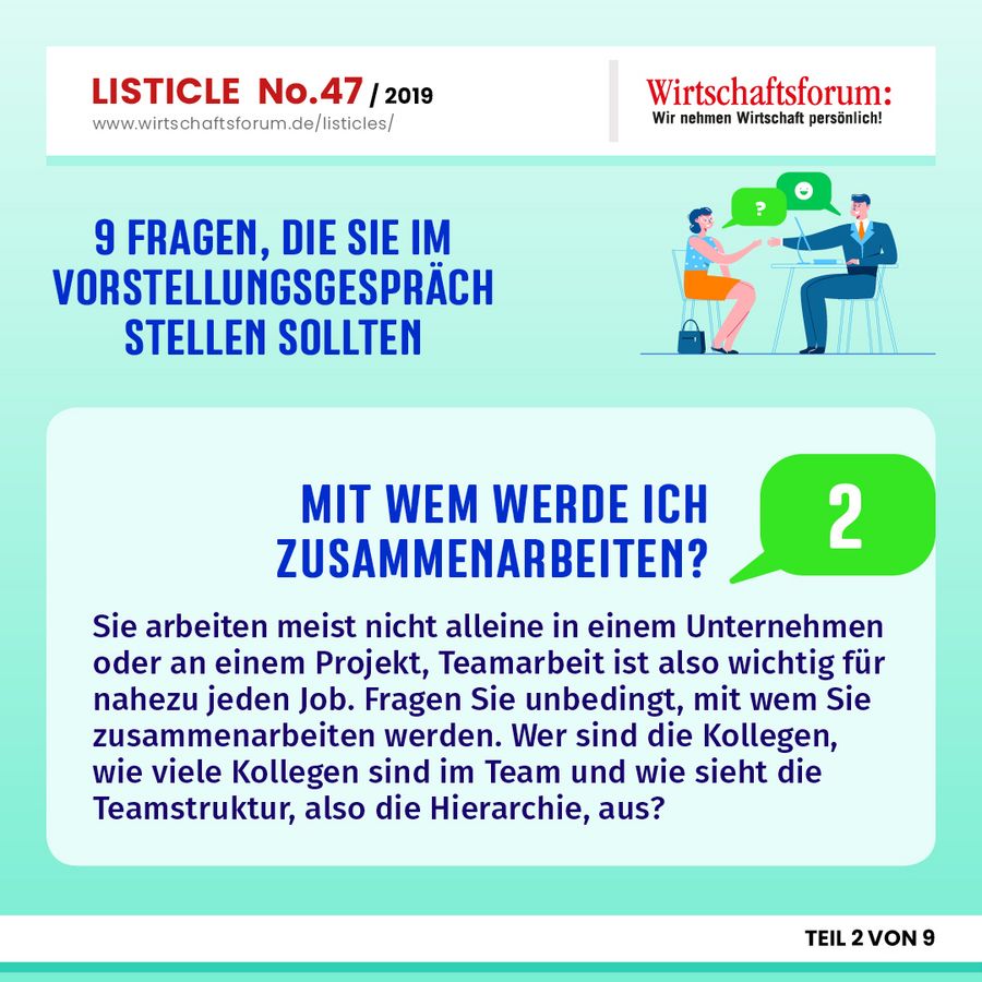 9 Fragen, die Sie im Vorstellungsgespräch stellen sollten - Mit wem werde ich zusammenarbeiten? 9 Fragen, die Sie im Vorstellungsgespräch stellen sollten - Mit wem werde ich zusammenarbeiten?