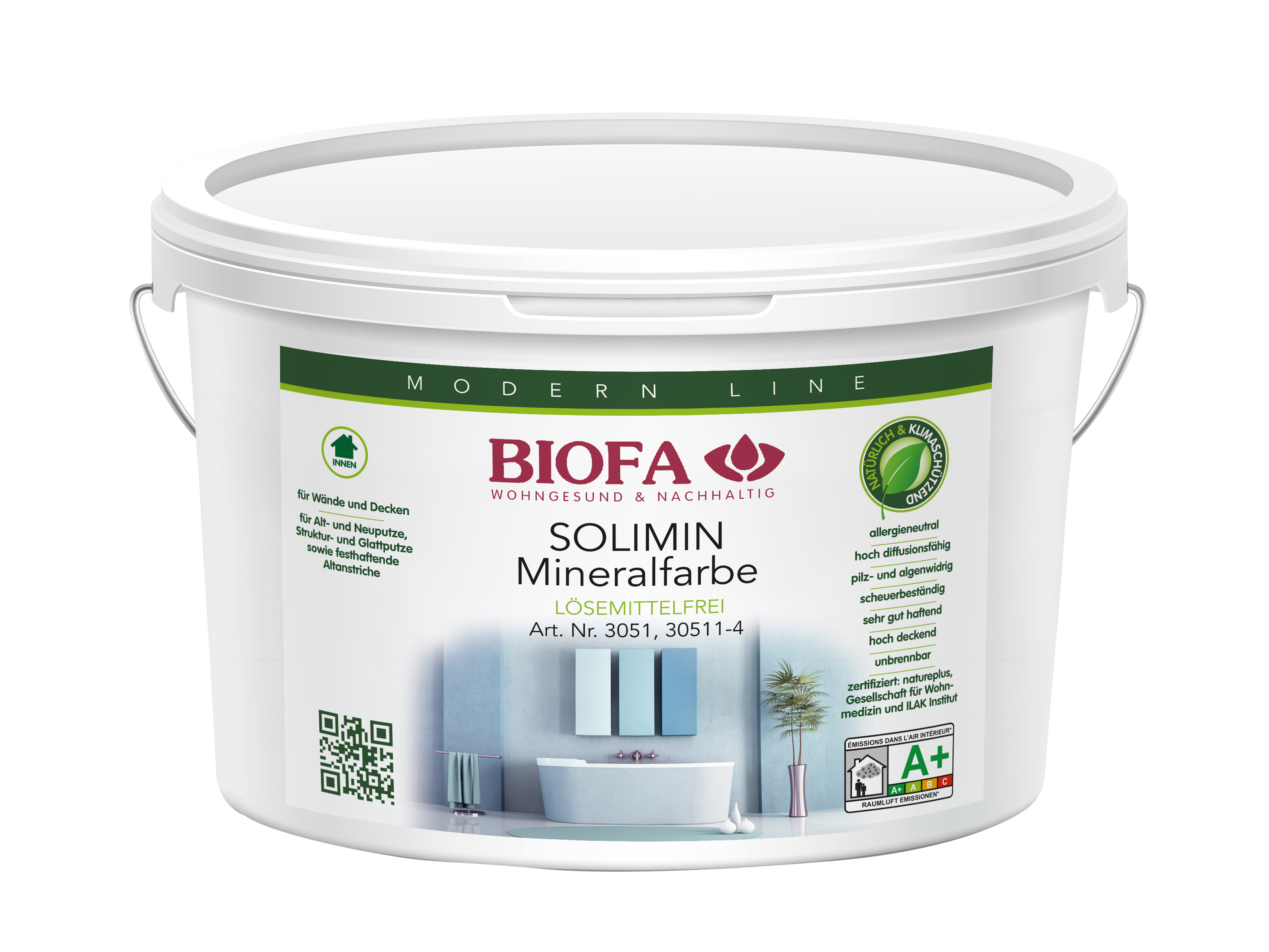 BIOFA SOLIMIN Mineralfarbe lösemittelfrei, 3051 weiß und 30511-4 farbig