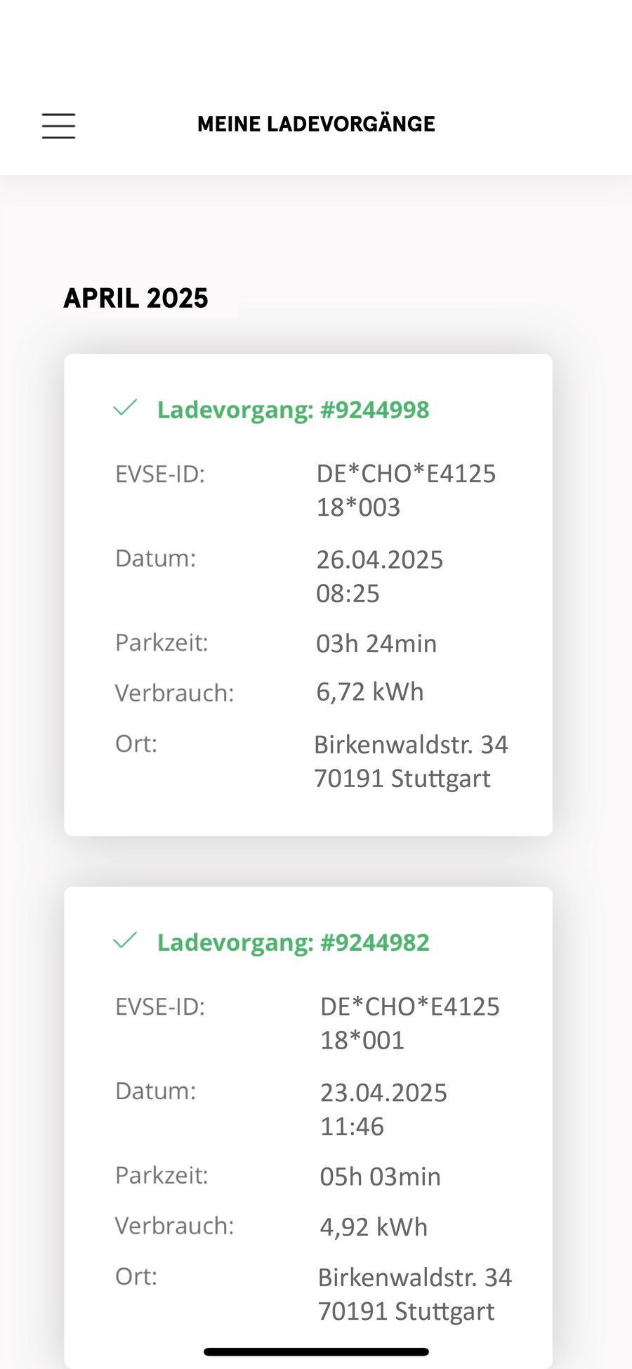 ChargeHere GmbH Ladevorgänge ChargeHere GmbH Ladevorgänge