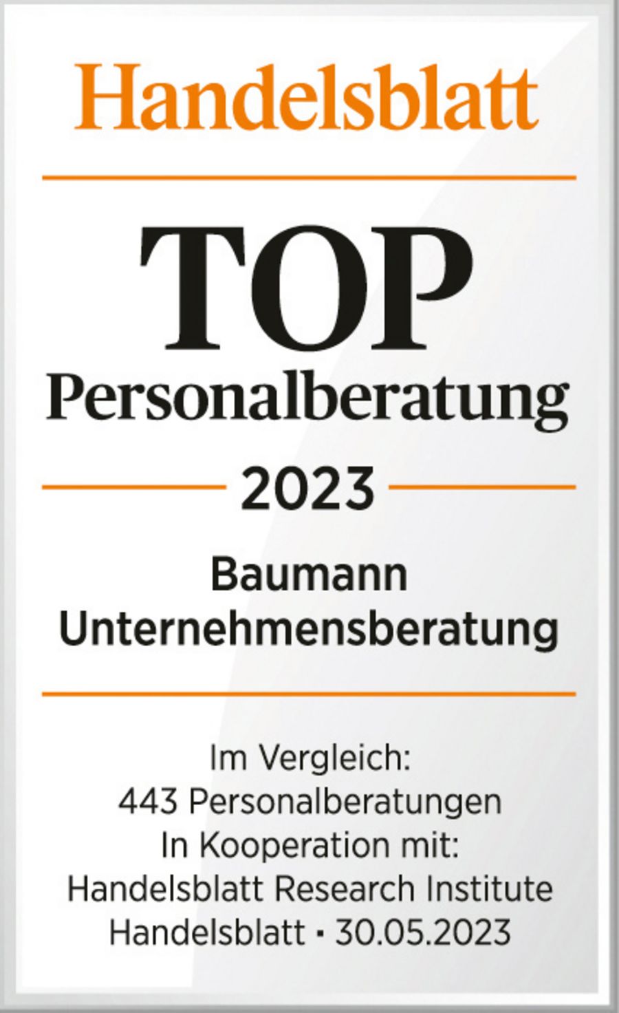 Baumann Unternehmensberatung Auszeichnung Handelsblatt