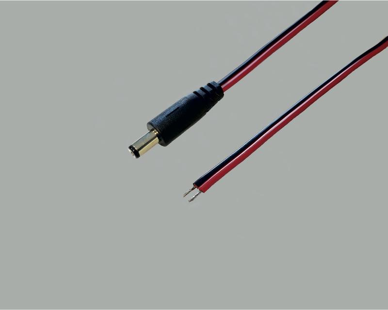 DC-Anschlusskabel mit Stecker auf offenes Ende DC-Stecker gerade 2,1x5,5mm, 2x0,4mm², rot/schwarz, 2m, Enden verzinnt